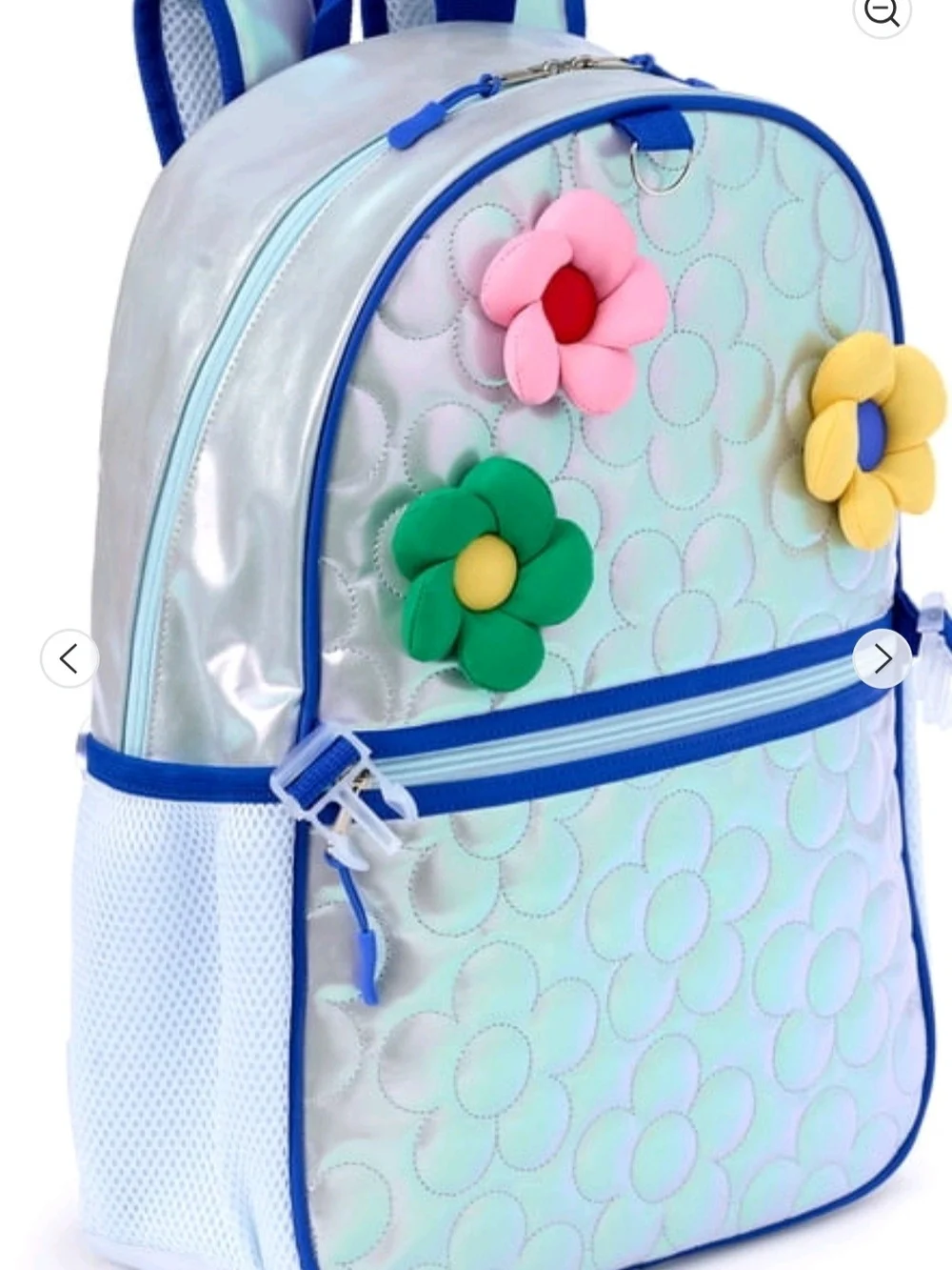Kids Silver Floral Backpack with Multicolor Flowers - Brand